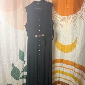 Sleeveless Black Button-Down Dress